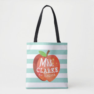 Tote Bag Pomme de l'enseignant Nom personnalisé