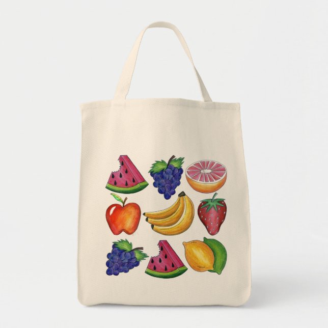Tote Bag Pomme de raisin Banane citron Fruits d'épicerie Fo (Devant)