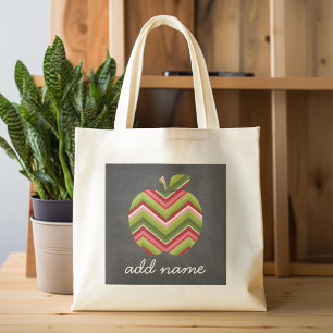 Tote Bag Pomme d'enseignant personnalisé - Motif Chevron ve