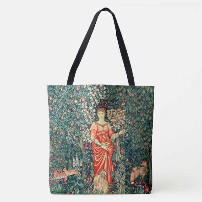 TOTE BAG POMONA TENANT DES FRUITS EN VERDURE, ANIMAUX FORES (Devant)