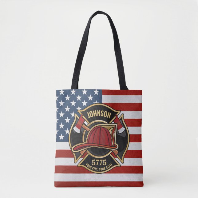 Tote Bag Pompier Secourt incendie Département USA Drapeau p (Devant)
