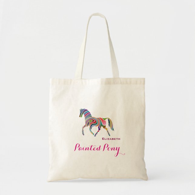 Tote Bag Poney peint rayé coloré (Devant)