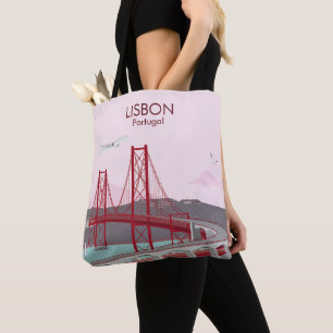 Tote Bag Pont de Lisbonne sur le fleuve Tage au style vinta
