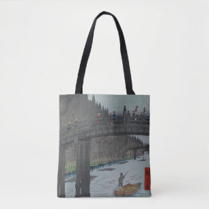 Tote Bag Pont de nuit Kyobashi Vintage Ukiyo-e Art japonais