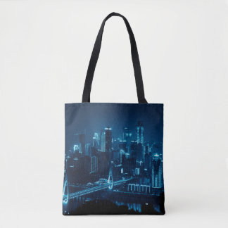 Tote Bag Pont et l'architecture urbaine de ville la nuit à 