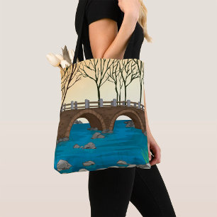 Tote Bag Pont Rustique En Pierre Sur Rivière Paysage nature