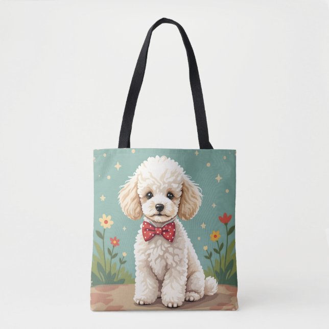 Tote Bag Poodle blanc adorable avec noeud papillon (Devant)