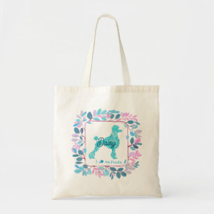 Tote Bag Poodle bleu pastel moderne   Nom et photo personna