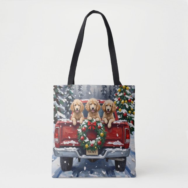 Tote Bag Poodle Noël Camion Rouge Fêtes (Devant)