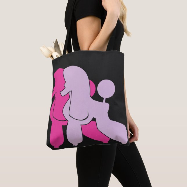 Tote Bag Poodle rose couple illustration moderne (De près)