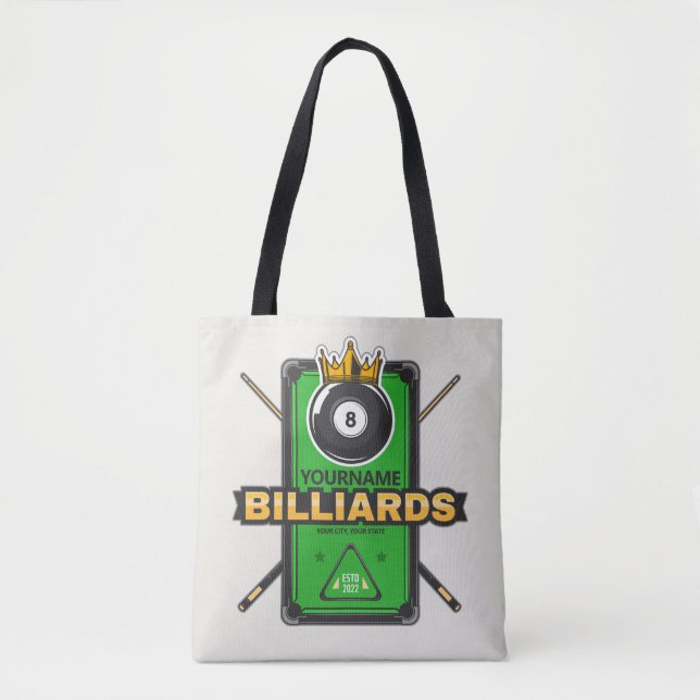 Tote Bag Pool Hall personnalisé NOM 8 Ball Crown Billiards (Devant)