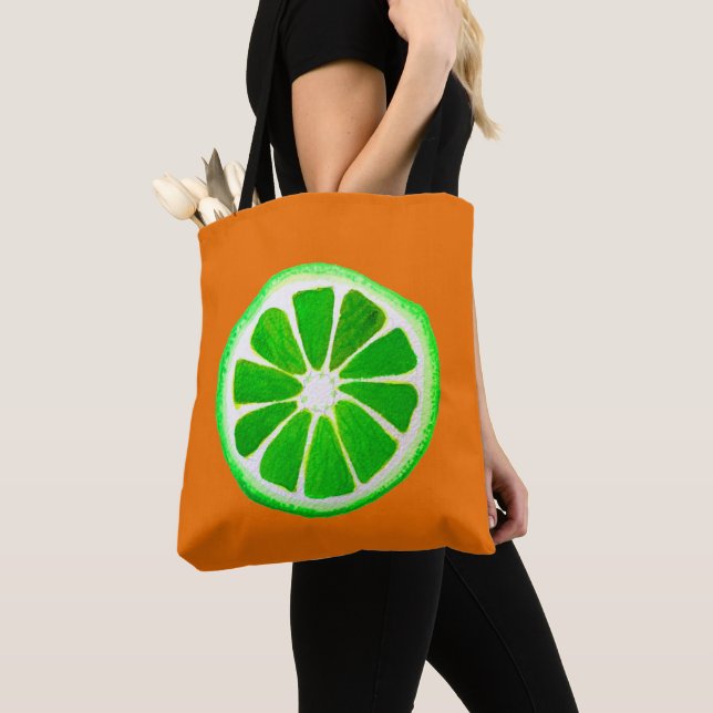 Tote Bag Pop art agrumes citron vert fruit original aquarel (De près)