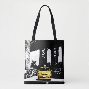 Tote Bag Pop Art Nyc New York Yellow Taxi Brooklyn Bridge
