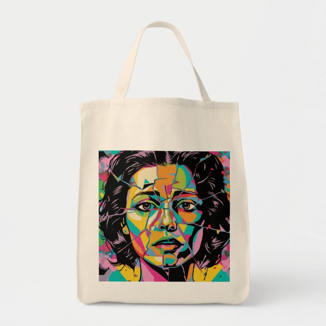 Tote Bag Pop Art Portrait Abstrait Femme Visage (Devant)