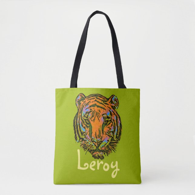 Tote Bag Pop Art TIGER HEAD + votre backgr. & idées (Devant)