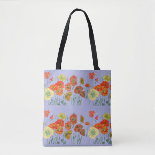 Tote Bag Poppies de Pavot Rouge Orange Floral violet Lilac