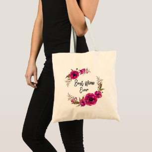 Tote Bag Poppies florales rose Fuchsia Wreath Meilleure mam