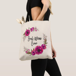 Tote Bag Poppies florales rose Fuchsia Wreath Meilleure mam