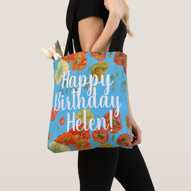 Tote Bag Poppies orange Fleurs florales Anniversaire Femme  (De près)
