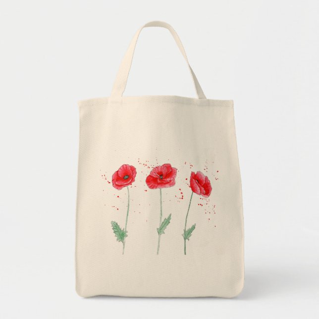 Tote Bag Poppies rouges en aquarelles (Devant)