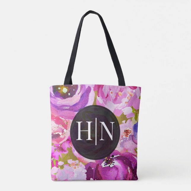 Tote Bag Pops de rose et violet floral vibrant (Dos)