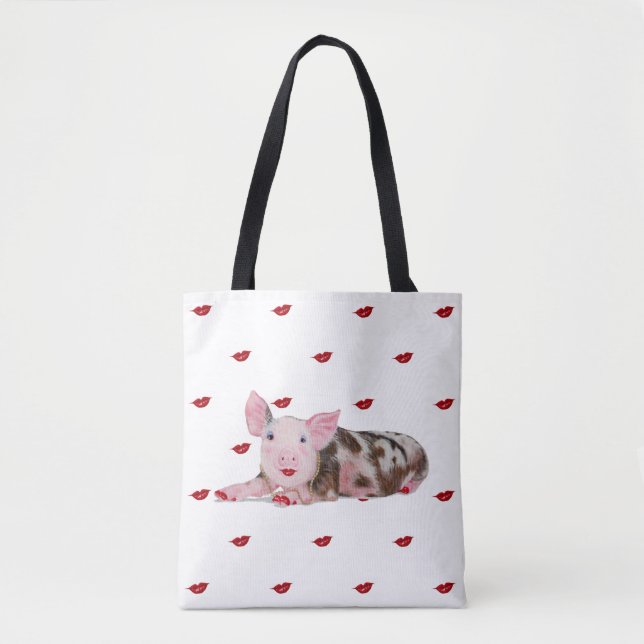 Tote Bag Porc avec le rouge à lèvres Fourre-tout (Devant)