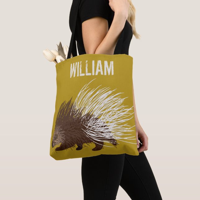 Tote Bag Porcupine Brown et moutarde personnalisée (De près)