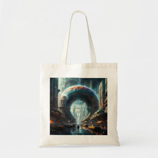 Tote Bag Portail futuriste de la planète Alien avec Porte m
