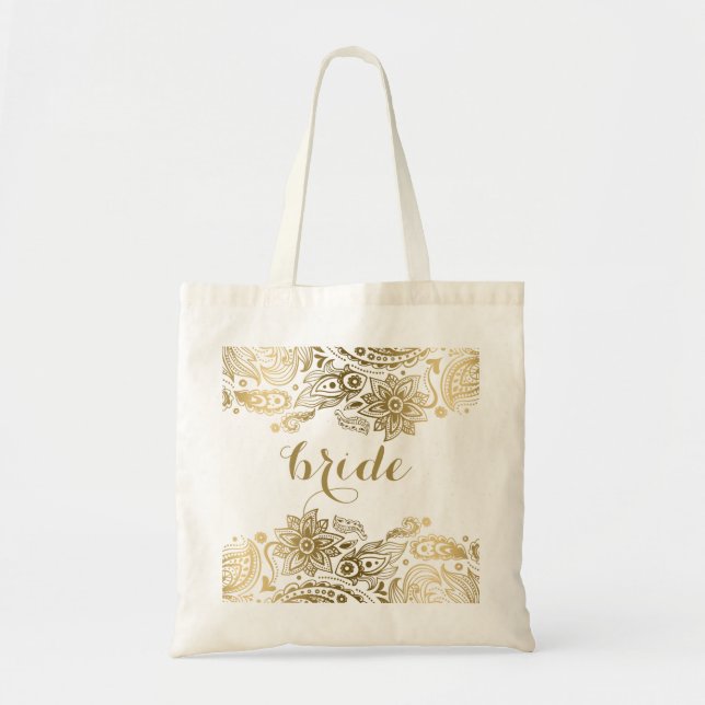 Tote Bag Porte de mariée Gold Floral Lpaisley (Devant)