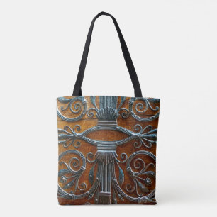 Tote Bag Porte en bois marron argenté au look funky