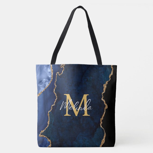 Tote Bag Porte en marbre bleu et or de la Marine (Devant)