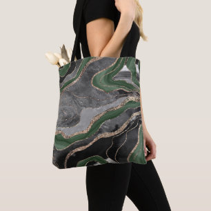 Tote Bag Porte en marbre noir vert Parties scintillant en o