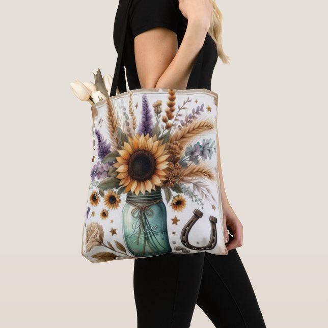Tote Bag Porte-jarre de tournesol rustique occidental  (De près)