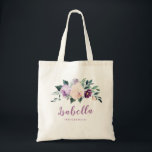 Tote Bag Porte-mère personnalisée violet botanique en fleur<br><div class="desc">Aquarelle botanique fleurie et verdure en bleu,  pêche et violet,  élégant et romantique,  grand cadeau de femme de chambre personnalisée</div>