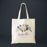 Tote Bag Porte-mère personnalisée violet botanique en fleur<br><div class="desc">Aquarelle botanique fleurie et verdure en bleu,  pêche et violet,  élégant et romantique,  grand cadeau de femme de chambre personnalisée</div>