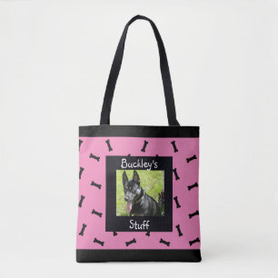 Tote Bag Porte photo de chien rose et noir personnalisé