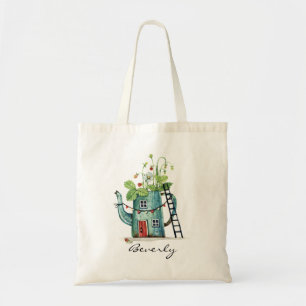 Tote Bag Porte rouge fleur sauvage Turquoise théière Fairyt