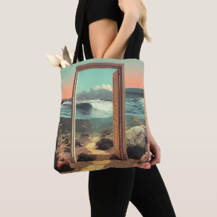 Tote Bag Porte surréaliste s'ouvrant sur l'océan avec récif