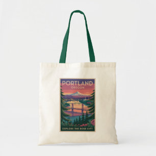 Tote Bag Portland Oregon Mount Hood Travel Art Vintage