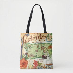 Tote Bag Porto Rico Map Shoulder Fourre-tout