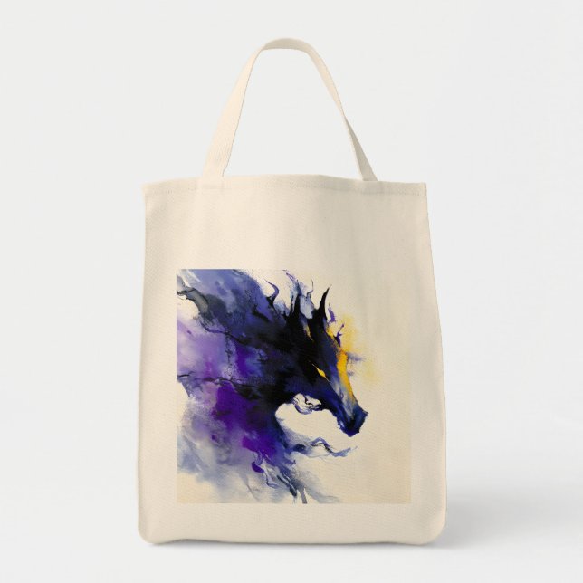 Tote Bag Portrait abstrait aquarelle cheval noir (Devant)