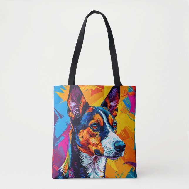 Tote Bag Portrait abstrait de chien Basenji (Devant)