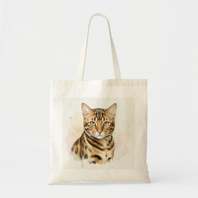 Tote Bag Portrait aquarelle de chat Bengal (Devant)