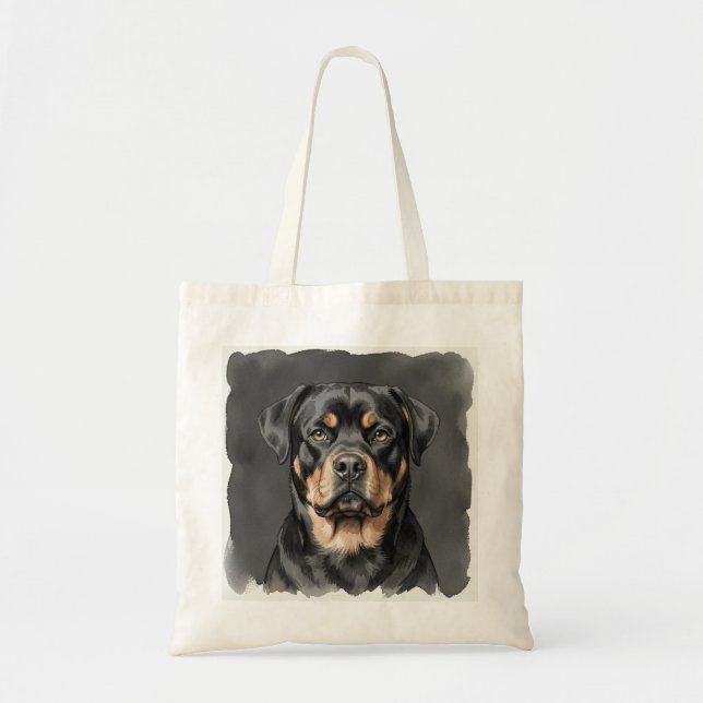 Tote Bag Portrait aquarelle de Rottweiler (Devant)