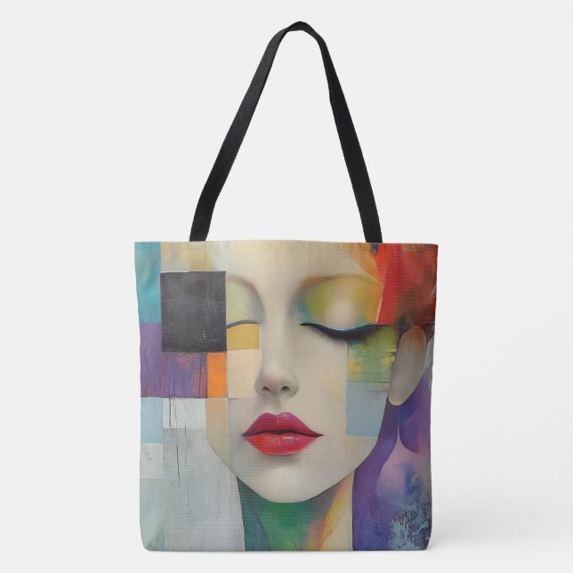 Tote Bag Portrait dans le surréalisme des blocs de couleurs (Devant)