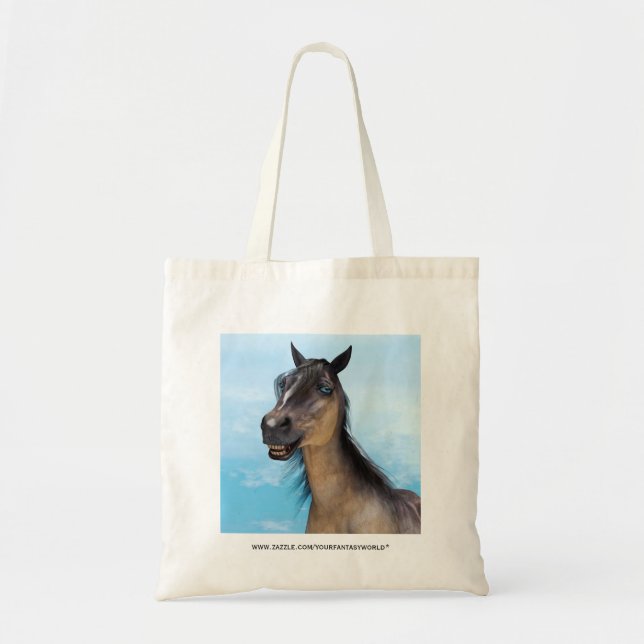 Tote Bag Portrait d'art humoristique de cheval souriant (Devant)