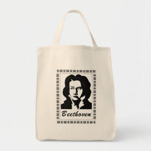 Tote Bag portrait de Beethoven avec cadre de clé de piano