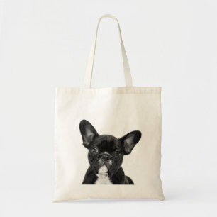 Tote Bag Portrait de Buldog en français noir et blanc
