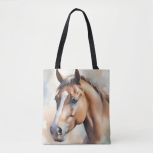 Tote Bag Portrait de cheval à l'aquarelle délicate dans des