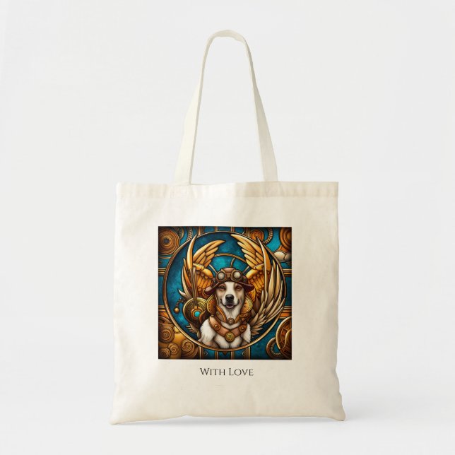 Tote Bag Portrait de chien Steampunk avec ailes et rouages  (Devant)